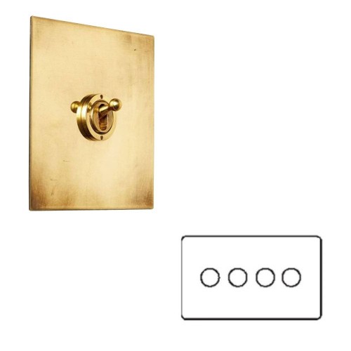 4 Gang LED Dimmer Aged Brass Plate and Knobs: 4 Gang 200W Halogen / 4 x 0-120W Trailing Edge Rotary LED Dimmer