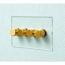 4 Gang LED Dimmer Invisible Plate Brushed Brass Knobs: 4 Gang 200W Halogen / 4 x 0-120W Trailing Edge Rotary LED Dimmer