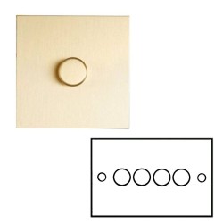 4 Gang LED Dimmer Brushed Brass Plate and Knobs: 4 Gang 200W Halogen / 4 x 0-120W Trailing Edge Rotary LED Dimmer