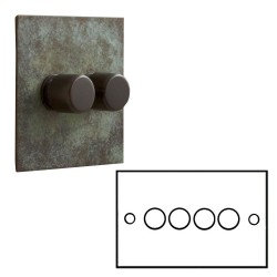 4 Gang LED Dimmer Verdigris Plate and Knobs: 4 Gang 200W Halogen / 4 x 0-120W Trailing Edge Rotary LED Dimmer
