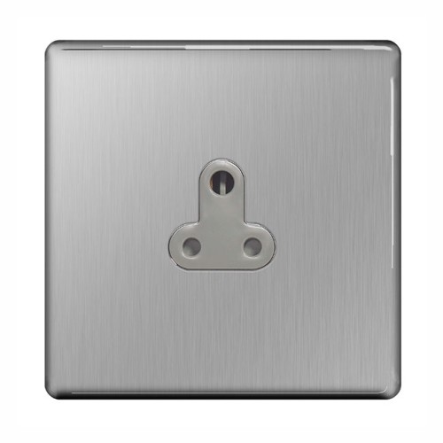 Screwless 1 Gang 5A Unswitched Round Pin Socket Brushed Steel Grey Trim Flat Plate BG Nexus FBS29G-01