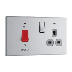 Screwless 45A Red Cooker Switch with 13A Switched Socket and Power Indicators Flat Plate BG Nexus FBS70G-01