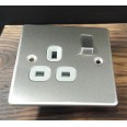 1 Gang 13A Switched Single Socket Flat Plate Brushed Steel, BG Nexus SBS21G