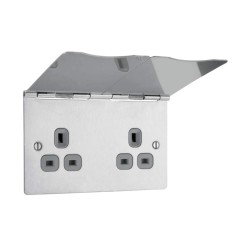 2 Gang 13A Unswitched Double Floor Socket with Screws in Stainless Steel with Spring Hinged Cover, BG Nexus SBS24G/FR