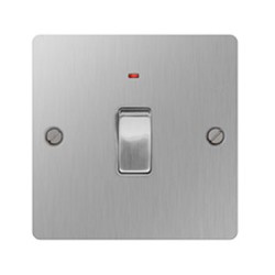 1 Gang 20A Double Pole Switch with Neon Indicator Brushed Steel Flat Plate with Screws BG Nexus SBS31