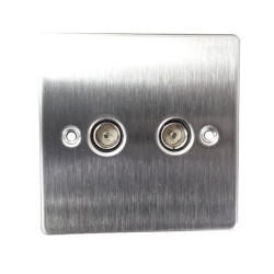 2 Gang Co-axial Socket in Brushed Stainless Steel Flat Plate with Screws, BG Nexus SBS61