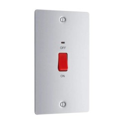 45A DP Red Rocker Cooker Switch with Indicator Vertical Double Flat Plate Brushed Steel BG Nexus SBS72