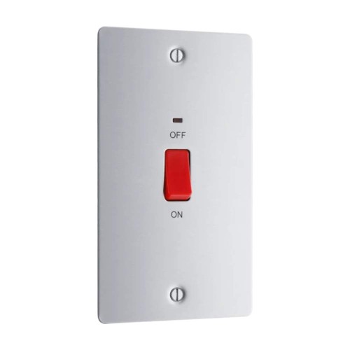 45A DP Red Rocker Cooker Switch with Indicator Vertical Double Flat Plate Brushed Steel BG Nexus SBS72