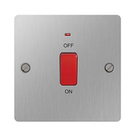 1 Gang 45A DP Cooker Switch with Neon Power Indicator Flat Plate Brushed Steel with Screws BG Nexus SBS74
