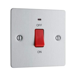 1 Gang 45A DP Red Rocker Cooker Switch with Indicator Flat Plate Brushed Steel with Screws BG Nexus SBS74