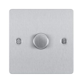 1 Gang 2 Way Trailing Edge LED Dimmer rated at 200W (100W LED) Brushed Steel Flat Plate with Screws BG Nexus SBS81