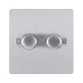 2 Gang 2 Way Trailing Edge LED Dimmer 200W Rated (100W LED) Brushed Steel Flat Plate with Screws BG Nexus SBS82