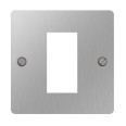 1 Gang Euro Plate in Brushed Steel for a Single Module, Euro Front Flat Plate with Screws BG Nexus SBSEMS1