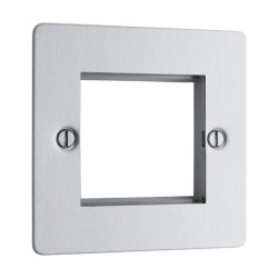 1 Gang Euro Plate in Brushed Steel for 2 Modules, Euro Front Flat Plate with Screws BG Nexus SBSEMS2