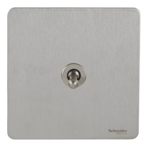 Screwless 1 Gang 2 Way 16AX Toggle Switch in Stainless Steel Flat Plate, Schneider Ultimate GU1412TSS