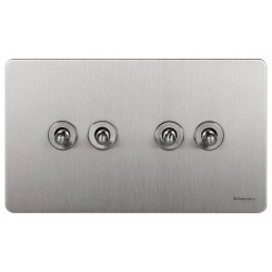 Screwless 4 Gang 2 Way 16AX Toggle Switch in Stainless Steel Flat Plate Schneider Ultimate GU1442TSS