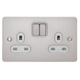 2 Gang 13A Switched Double Socket in Stainless Steel Flat Plate White Insert Schneider GU3220WSS