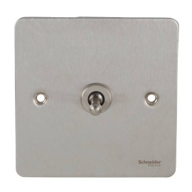 1 Gang 2 Way 16AX Toggle Switch in Stainless Steel Flat Plate, Schneider GU1212TSS