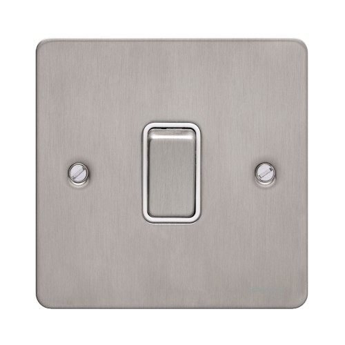 1 Gang Intermediate 16AX Switch in Stainless Steel Flat Plate with White Trim, Schneider Ultimate GU1214WSS