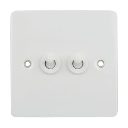 2 Gang 2 Way 16AX Twin Toggle Switch in White Metal Flat Plate Schneider Ultimate GU1222TPW