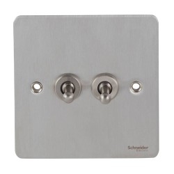 2 Gang 2 Way 16AX Twin Toggle Switch in Stainless Steel Flat Plate Schneider GU1222TSS
