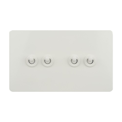 Screwless 4 Gang 2 Way 16AX Toggle Switch in White Metal Flat Plate Schneider Ultimate GU1442TPW