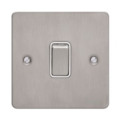 1 Gang 20AX Double Pole Switch in Stainless Steel Metal Flat Plate White Trim Schneider GU2210WSS