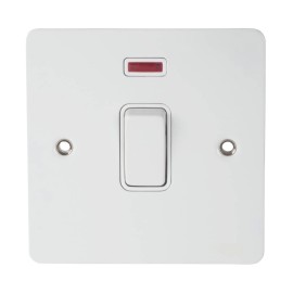 1 Gang 20AX Double Pole Switch with Neon in White Metal Flat Plate White Trim Schneider GU2211WPW