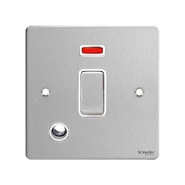 1 Gang 20AX DP Switch with Neon and Flex Outlet Stainless Steel Flat Plate with White Trim Schneider GU2214WSS