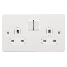 2 Gang 13A Switched Double Socket in White Metal Flat Plate White Insert Schneider GU3220WPW