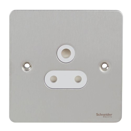 1 Gang 5A Round Pin Socket in Stainless Steel Flat Plate with White Insert, Schneider GU3280WSS