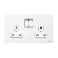 Screwless 2 Gang 13A Switched Double Socket in White Metal Flat Plate White Insert Schneider GU3420WPW