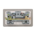 Screwless 2 Gang 13A Switched Double Socket in Stainless Steel Flat Plate White Insert Schneider GU3420WSS