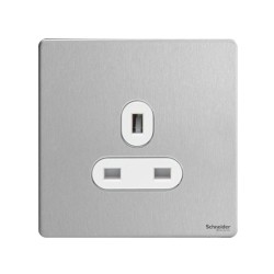 Screwless 1 Gang 13A Unswitched Socket in Stainless Steel Flat Plate White Insert Schneider GU3450WSS