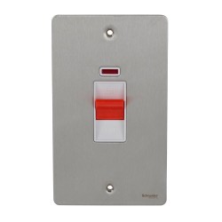 2 Gang 45A DP Vertical Switch with Neon Twin Plate in Stainless Steel Flat Plate White Insert Schneider GU4221WSS
