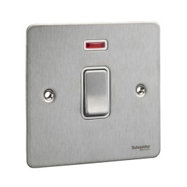 1 Gang 32A Double Pole Switch with Neon in Stainless Steel Flat Plate White Insert Schneider GU4231WSS
