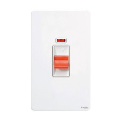 Screwless 50A DP Switch with Neon Vertical Double Plate White Metal Flat with White Trim, Schneider GU4421WPW