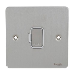 13A Unswitched Fused Connection Unit / Spur in Stainless Steel Flat Plate White Insert Schneider GU5200WSS