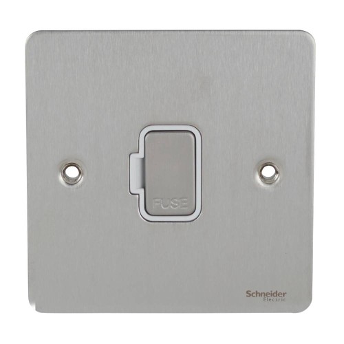 13A Unswitched Fused Connection Unit / Spur in Stainless Steel Flat Plate White Insert Schneider GU5200WSS
