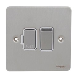 13A Switched Fused Connection Unit in Stainless Steel Flat Plate White Insert Schneider GU5210WSS