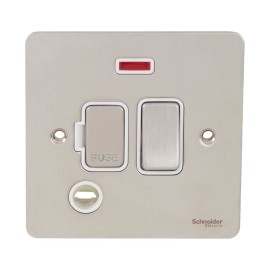 13A Switched Fused Spur with Neon and Flex Outlet in Stainless Steel White Insert Schneider GU5214WSS