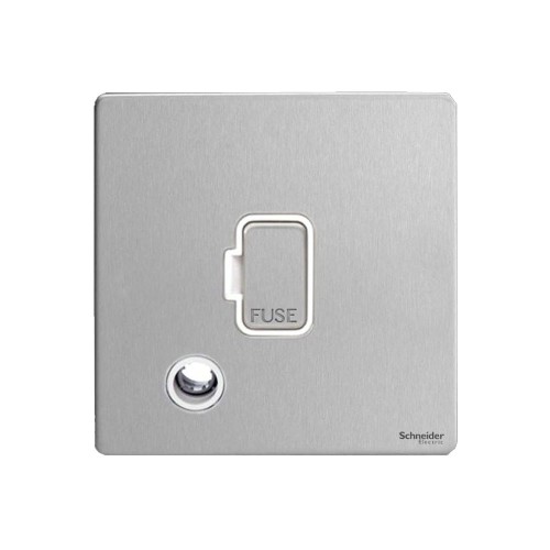 Screwless 13A Unswitched Spur with Flex Outlet in Stainless Steel White Insert Schneider GU5403WSS
