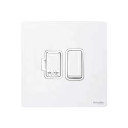 Screwless 13A Switched Fused Connection Unit in White Metal Flat Plate White Insert, Schneider GU5410WPW
