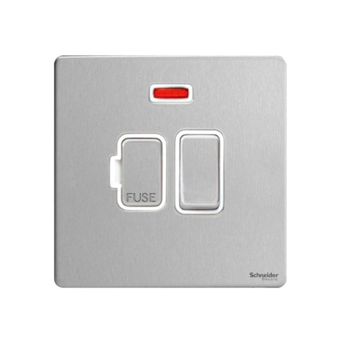 Screwless 13A Switched Fused Spur with Neon in Stainless Steel White Insert, Schneider GU5411WSS
