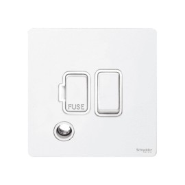 Screwless 13A Switched Fused Connection Unit with Flex Outlet in White Metal White Insert, Schneider GU5413WPW