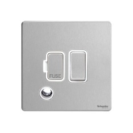Screwless 13A Switched Spur with Flex Outlet in Stainless Steel White Insert, Schneider GU5413WSS