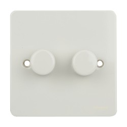 2 Gang 2 Way 250W Push Rotary Dimmer Switch in White Metal Flat Plate, Schneider GU6222CPW