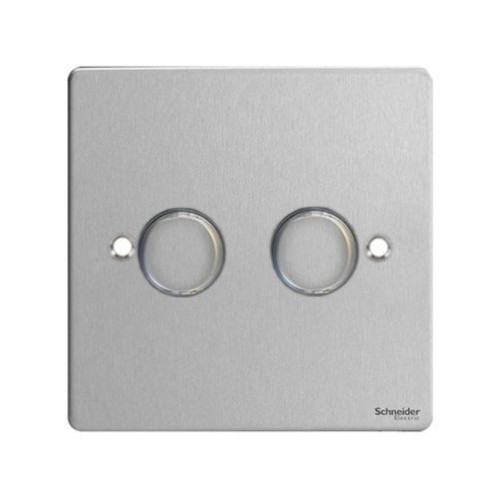 2 Gang 2 Way 250W Push Dimmer Switch in Stainless Steel Flat Plate Schneider Ultimate GU6222CSS