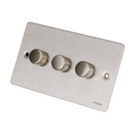 3 Gang 2 Way 40W-250W Push Dimmer in Stainless Steel Flat Plate, Schneider Ultimate GU6232CSS