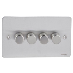 4 Gang 2 Way 40-250W Push Dimmer in Stainless Steel Flat Plate, Schneider Ultimate GU6242CSS